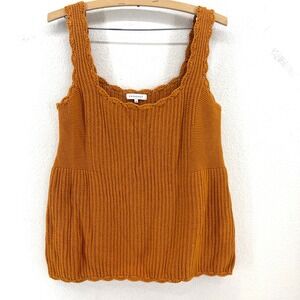 Crescent Knit Tank Top Womens M Mustard Yellow Scalloped Coastal Boho Earthy